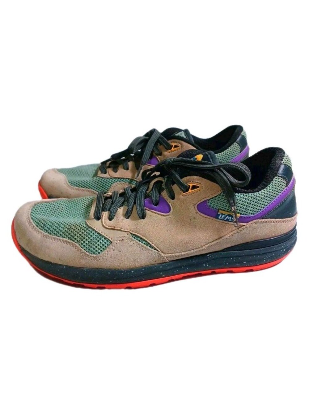 Lems Men's 10.5 Trailhead Shoes MERCURY SUNSET Suede Mesh Tan Gray Green Orange